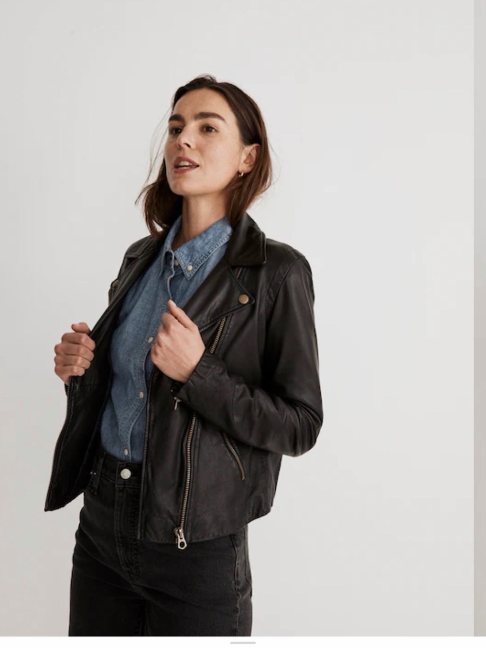 Madewell washed leather motorcycle jacket - brass hardware edition - black